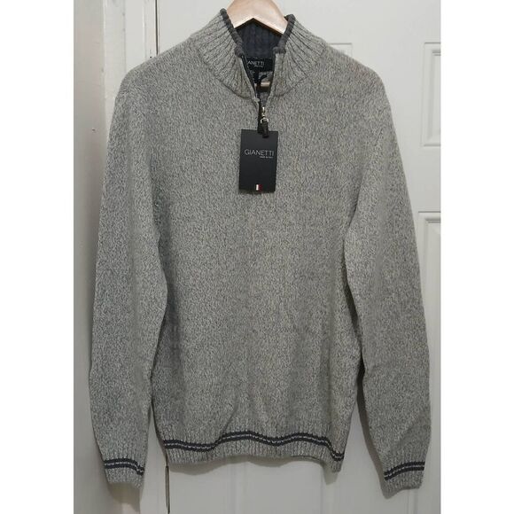 Gianetti mens large 1/4 zip Italian wool mockneck sweater gray - Picture 1 of 8